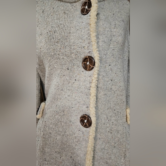 MARTINEZ Cotton blend Sweater jacket marbled grey with sherpa collar. Size S/M - Picture 7 of 15